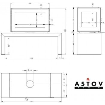 Печь камин Astov КУБ 3С 800 на подиуме